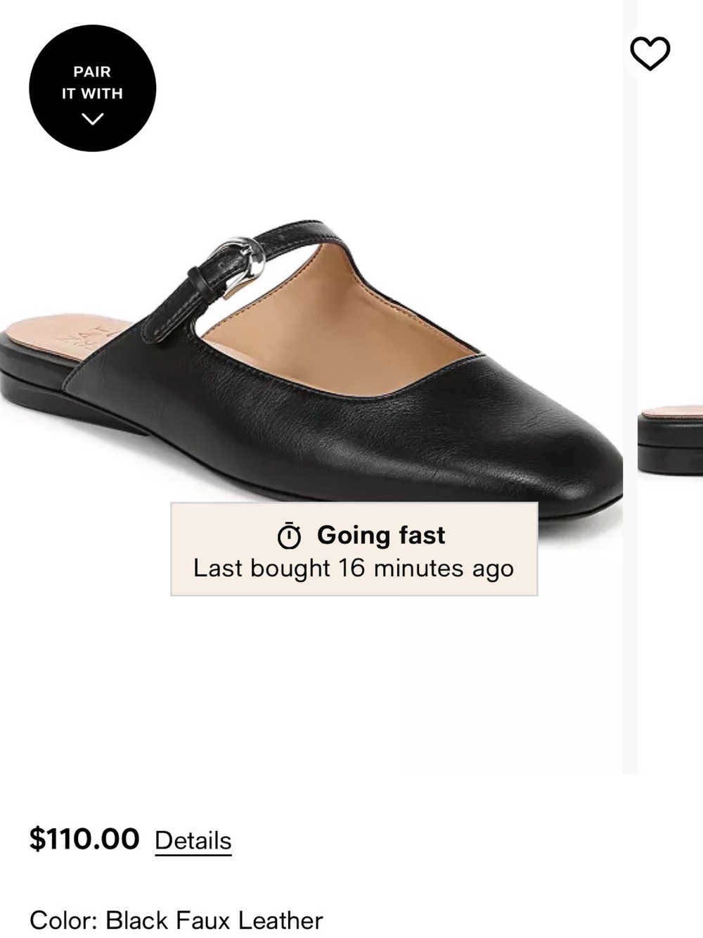 Naturalizer Black Leather Slip-On Mule with Buckle Accent